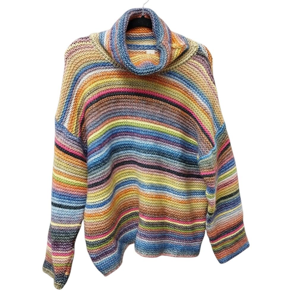 Skovhuus Womens Rainbow Striped Sweater XL Wool Blend Made In Italy Hippie